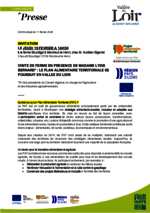 Communiqué "VISITE DE FERME EN PRESENCE DE MADAME LYDIE BERNARD* : LE PLAN ALIMENTAIRE TERRITORIALE SE POURSUIT EN VALLEE DU LOIR" - Février 2026